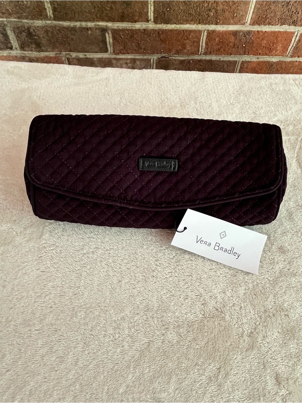 NWT Vera Bradley Quilted on A Roll Case Fold Over Clutch Black Elegant Fabric - Picture 1 of 9